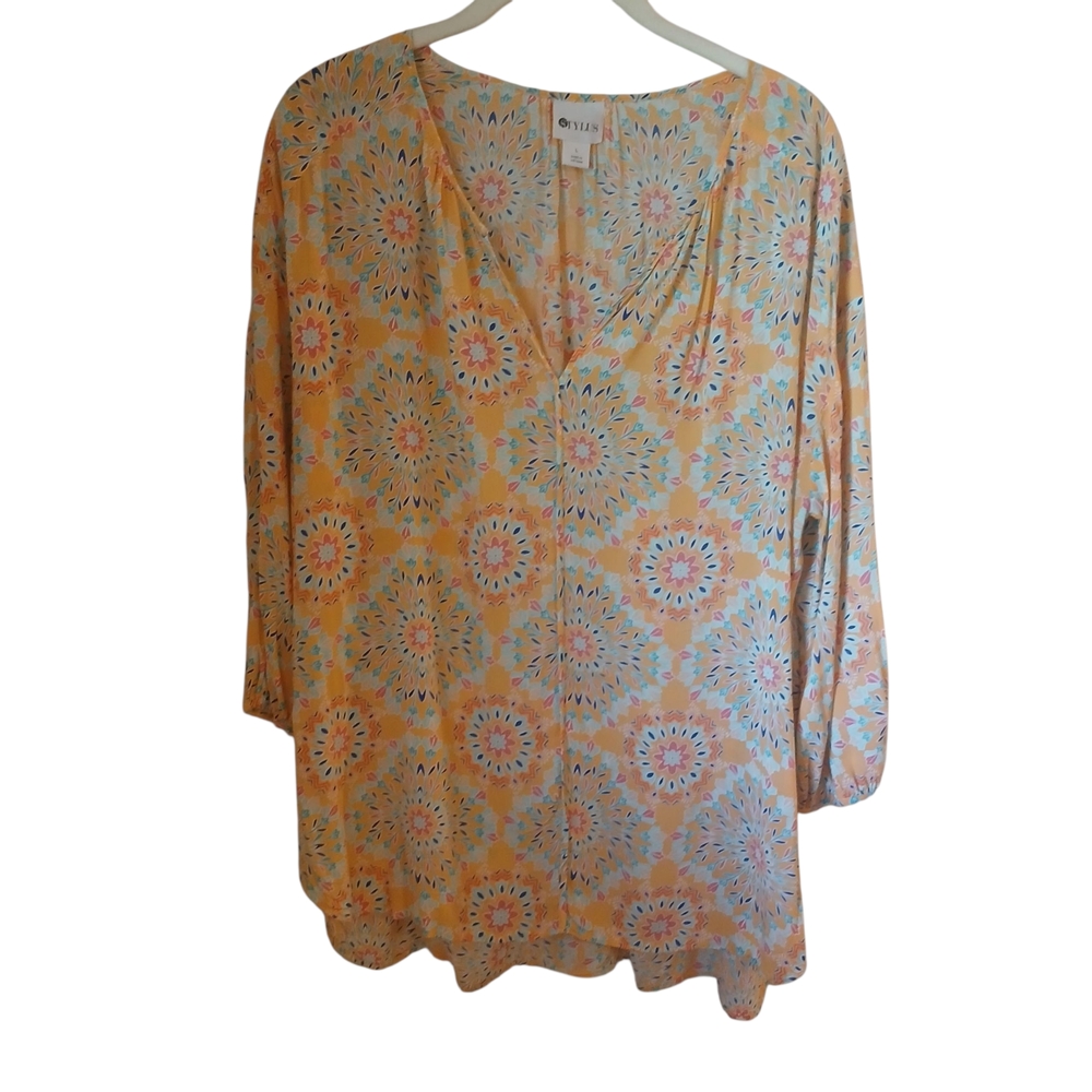 STYLUS Brown and Orange Relaxed 3/4 Sleeve Tunic